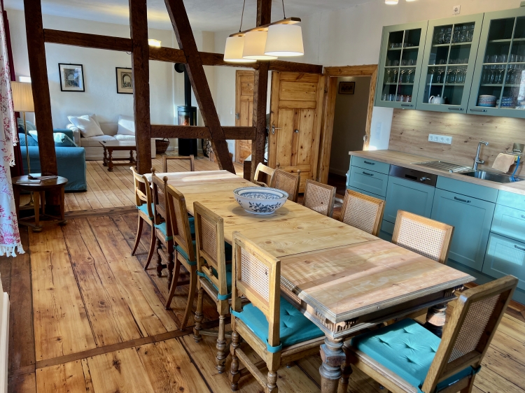 Kitchen, dining area and living room